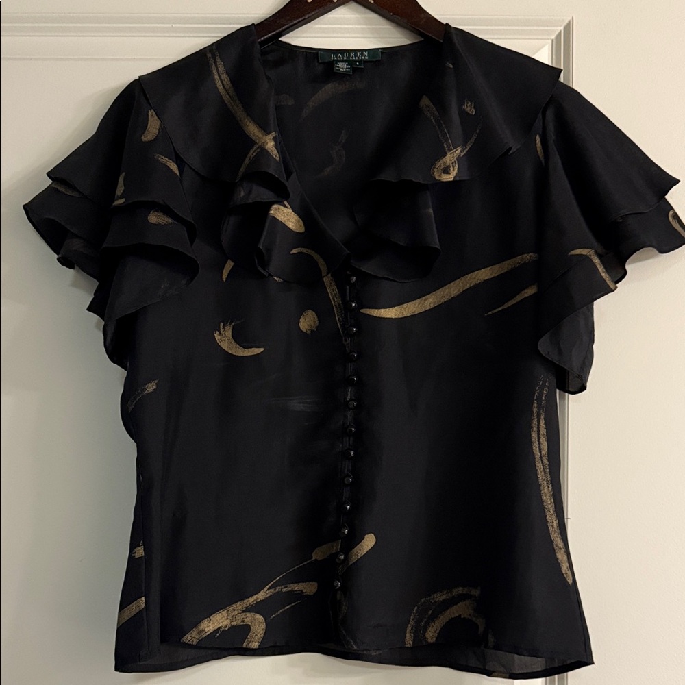 Ralph Lauren Black and Gold Women's Top-100% silk